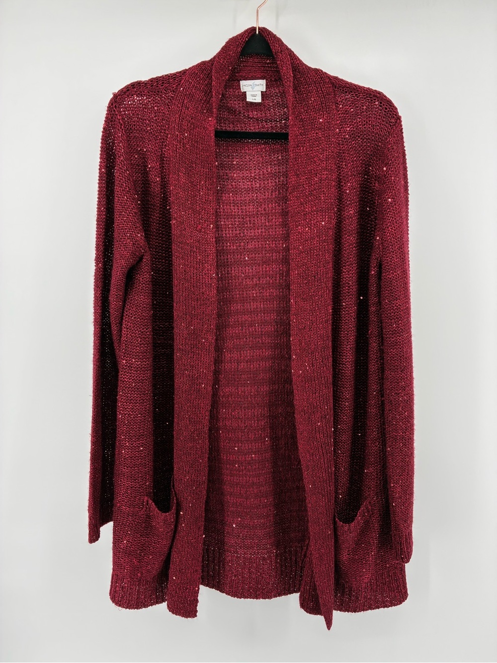 Jaclyn Smith Deep Red Wine Open-Front Knit Cardigan with Pockets